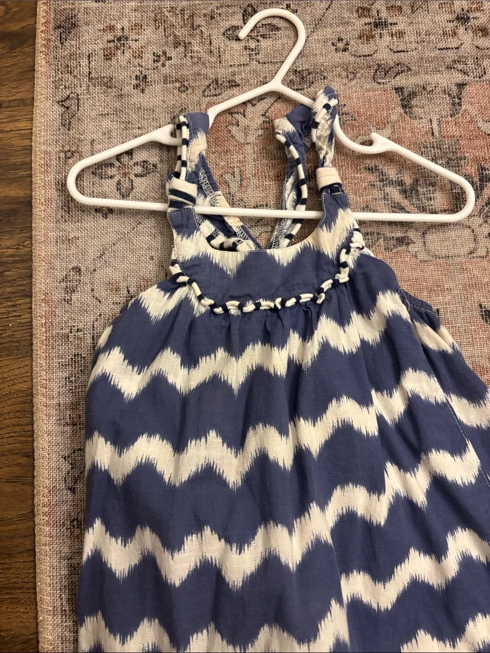 Girls Navy Chevron Halter Dress with Polka Dot Ruffle